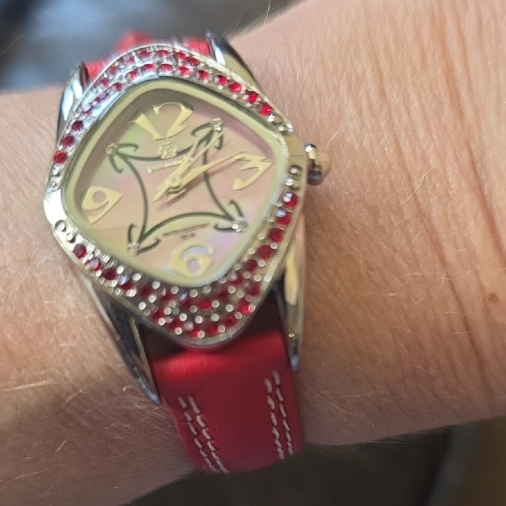 Vintage Pastorelli Pink & Red Crystal Watch – Fresh Battery – Statement Piece